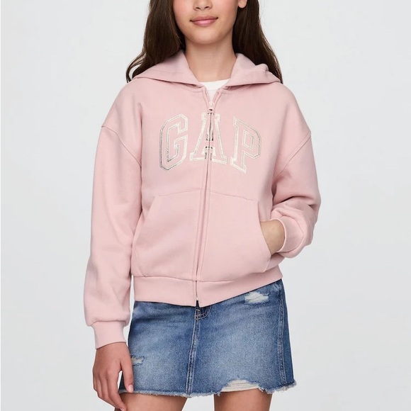 GAP Other - GAP KIDS LIGHT PINK GOLD VINTAGE SOFT ARCH LOGO HOODIE ZIP UP SWEATSHIRT